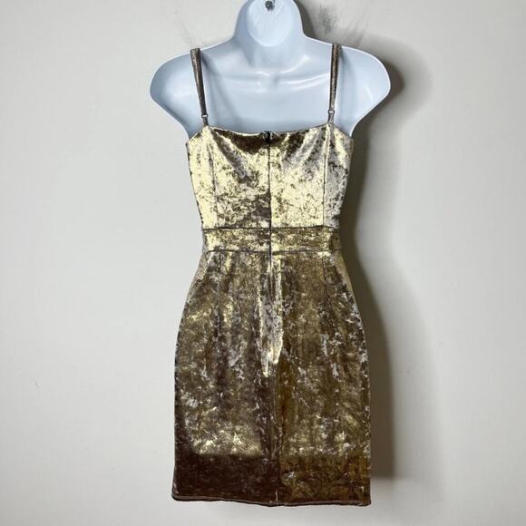 Zara Women's Mini Dress XS Burnished Gold Metallic Velvet Faux Wrap Sleeveless - Picture 6 of 8